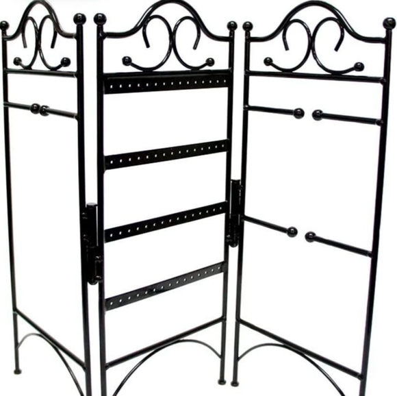 Jewelry Jewelery Holder Hanger Black Metal Trifold 3 panel - Picture 5 of 5